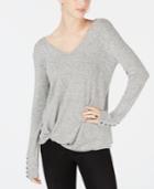 Bcx Juniors' Button-cuff Knot-hem Top