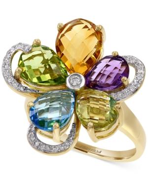 Mosaic By Effy Diamond (1/8 C.t. T.w.) And Multi-stone Flower Ring In 14k Gold