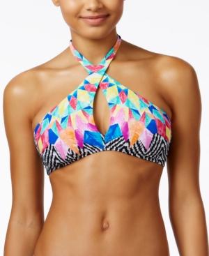 Bar Iii Feather Daze Crossover High-neck Halter Bikini Top, Only At Macy's Women's Swimsuit