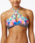 Bar Iii Feather Daze Crossover High-neck Halter Bikini Top, Only At Macy's Women's Swimsuit
