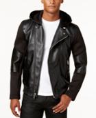 Guess Men's Faux-leather Stretch-contrast Moto Jacket