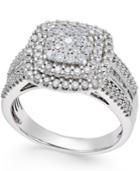 Diamond Square Cluster Ring (1 Ct. T.w.) In 14k White Gold