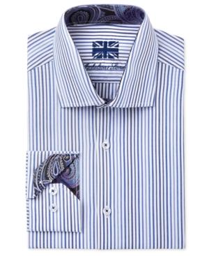 Michelsons Of London Men's Fitted Blue Fancy Stripe Dress Shirt