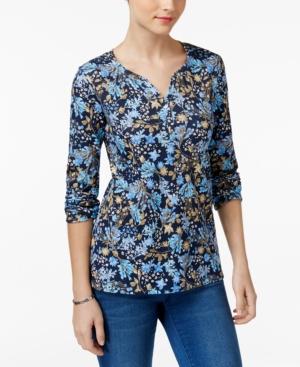 Karen Scott Print Henley Top, Only At Macy's