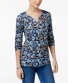 Karen Scott Print Henley Top, Only At Macy's