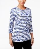 Karen Scott Floral-print Striped Sweatshirt, Only At Macy's