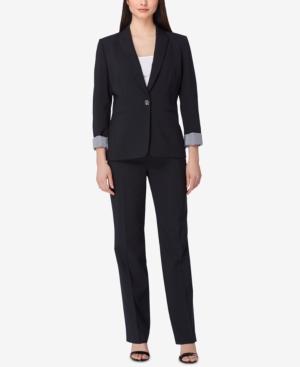 Tahari Asl Contrast-cuff Pinstripe Pantsuit