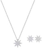Swarovski Silver-tone Crystal Pave Star Pendant Necklace And Matching Stud Earrings