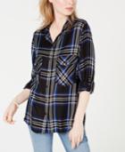 Sanctuary Plaid Roll-tab Sleeve Top