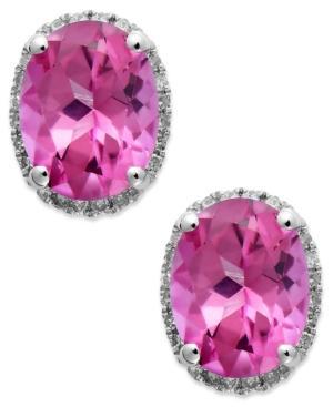 14k White Gold Pink Topaz (4 Ct. T.w.) And Diamond (1/6 Ct. T.w.) Stud Earrings