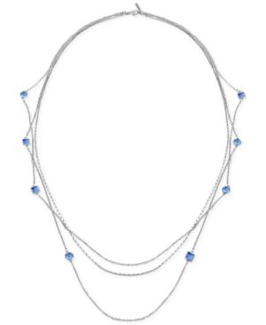 T Tahari Silver-tone Light Sapphire Stone Long Multi-layer Necklace