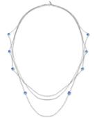 T Tahari Silver-tone Light Sapphire Stone Long Multi-layer Necklace