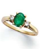 14k Gold Ring, Emerald (7/8 Ct. T.w.) And Diamond (1/5 Ct. T.w.) 3-stone Ring