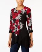 Jm Collection Floral-print Handkerchief-hem Top, Only At Macy's