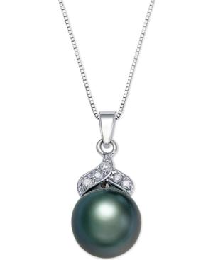 Tahitian Pearl (9mm) And Diamond Accent Pendant Necklace In 14k White Gold