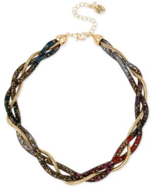 Betsey Johnson Gold-tone Crystal Mesh Filled Twisted Collar Necklace