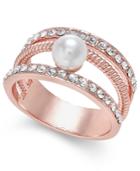 Charter Club Rose Gold-tone Imitation Pearl And Pave Statement Ring, Only At Macy's