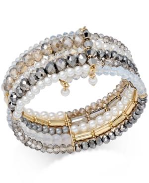 Inc International Concepts Gold-tone Bead Imitation Pearl Multi-row Cuff Bracelet, Only At Macy's