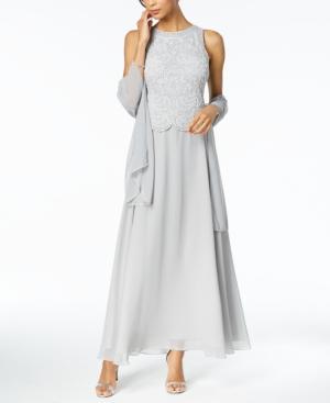 J Kara Beaded Gown With Shawl