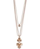 Lucky Brand Rose Gold-tone Crystal Flower Layered Statement Necklace, 26 + 2 Extender