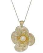 Cultured Freshwater Pearl Flower Pendant Necklace In 18k Gold Over Sterling Silver (8mm)