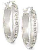 Diamond Accent Chunky Small Hoop Earrings In 14k White Or Yellow Gold
