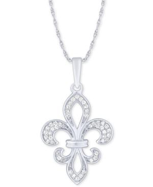 Diamond Fleur-de-lis 18 Pendant Necklace (1/6 Ct. T.w.) In 10k White Gold