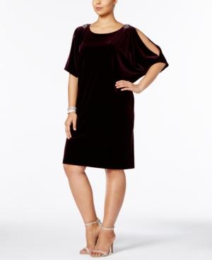 Alex Evenings Plus Size Velvet Cold-shoulder Dress