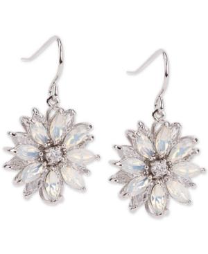 Nina Silver-tone Crystal & Stone Flower Drop Earrings