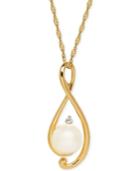 Freshwater Pearl (8mm) And Diamond Accent Twist Pendant Necklace In 14k Gold
