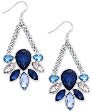 Guess Silver-tone Blue And Clear Crystal Chandelier Earrings