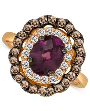 Le Vian Rhodolite Garnet (1-3/4 Ct.t.w.), Smoky Quartz (3/8 Ct.t.w.) And And White Sapphire (3/4 Ct. T.w.) Ring In 14k Rose Gold