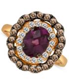 Le Vian Rhodolite Garnet (1-3/4 Ct.t.w.), Smoky Quartz (3/8 Ct.t.w.) And And White Sapphire (3/4 Ct. T.w.) Ring In 14k Rose Gold