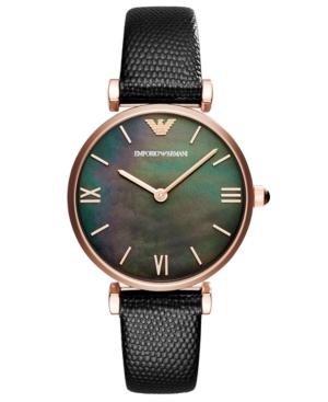 Emporio Armani Women's Gianni T-bar Black Leather Strap Watch 32mm