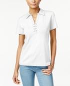 Karen Scott Lace-up Polo Top, Only At Macy's
