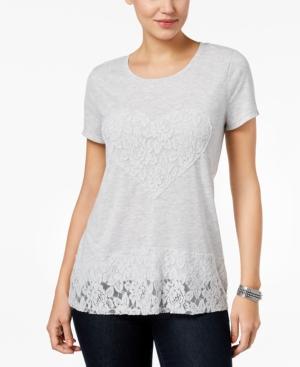 Style & Co Lace-trim T-shirt, Created For Macy's