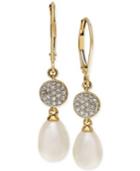 Cultured Freshwater Pearl (7mm) And Diamond (1/5 Ct. T.w.) Drop Earrings In 14k Gold