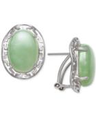 Dyed Jadeite (10 X 14mm) Greek Key Oval Drop Earrings In Sterling Silver