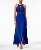 Nightway Petite Lace-up Illusion Halter Gown