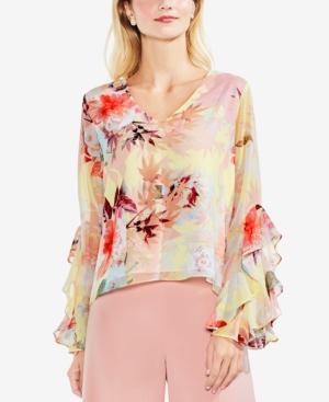Vince Camuto Faded Bloom Ruffle-sleeve Top