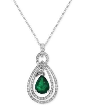 Brasilica By Effy Emerald (1-1/8 Ct. T.w.) And Diamond (1/2 Ct. T.w.) Pendant Necklace In 14k White Gold