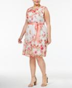Connected Plus Size Belted Floral-print Dress