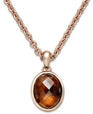 Bronzarte 18k Rose Gold Over Bronze Necklace, Smokey Quartz Oval Pendant (22-3/4 Ct. T.w.)