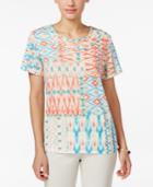 Alfred Dunner Petite Embellished Patchwork Printed Top