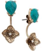 Lonna & Lilly Gold-tone Flower And Stone Front And Back Earrings