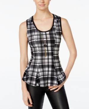 Bcx Juniors' Plaid Cutout-back Peplum Top