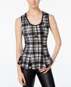 Bcx Juniors' Plaid Cutout-back Peplum Top