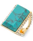 Guess Gold-tone Blue Stone And Crystal Statement Ring