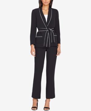 Tahari Asl Piped Tie-waist Pantsuit