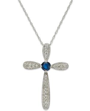 10k White Gold Necklace, Sapphire (1/6 Ct. Tw.) And Diamond Accent Cross Pendant (1/4 Ct. T.w.)